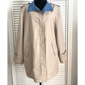 Vintage London Fog Womens Car/‎ Rain Coat 3/4 Tan Blue Lined Reg 18 Classic